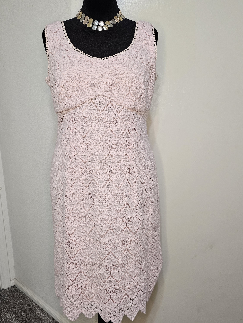 Talbots Blush Pink Lace Sheath Midi Dress Sz 14